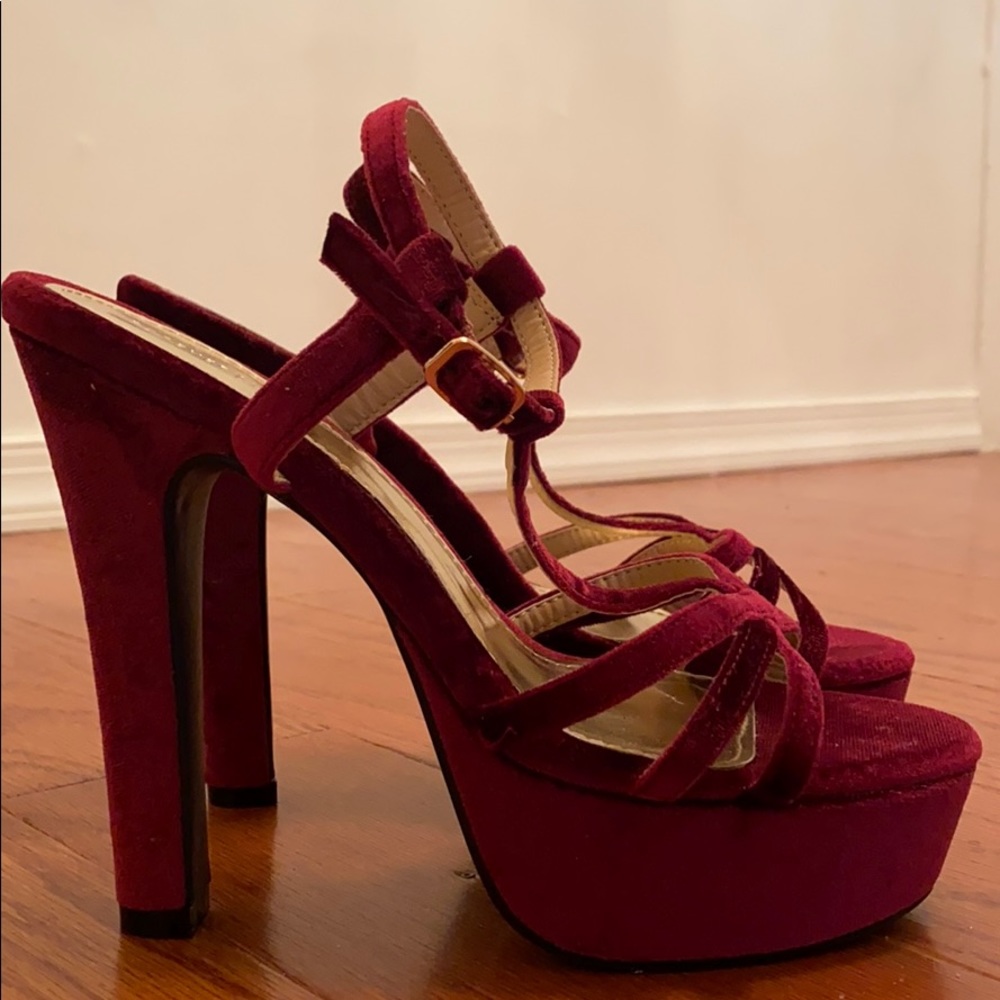 Burgundy Velvet Platform Sandals